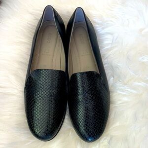 ecco Touch Ballerina Black Leather/Snakeskin Look Slip-On Loafers Size 40.